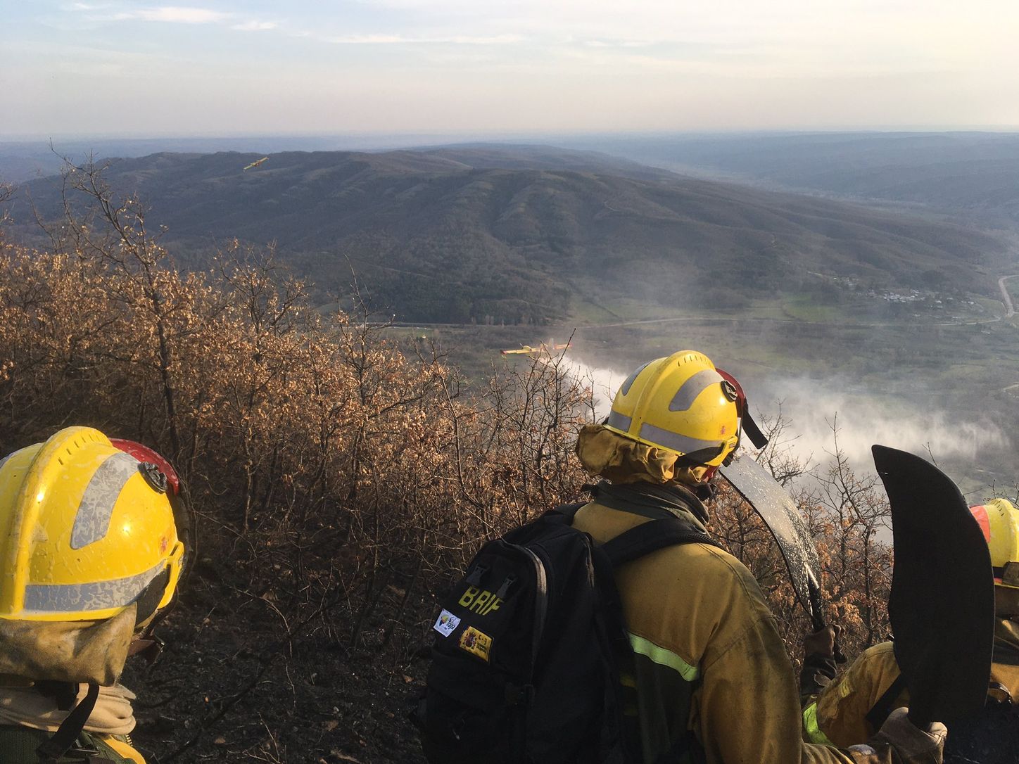 Las llamas, que asolan la ladera del pinar del Pico Muela, han obligado a actuar a medios terrestres y dos helicópteros.