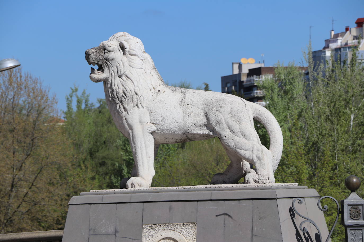 Los cuatro felinos del Puente de los Leones presentan un mal estado desde hace tiempo.