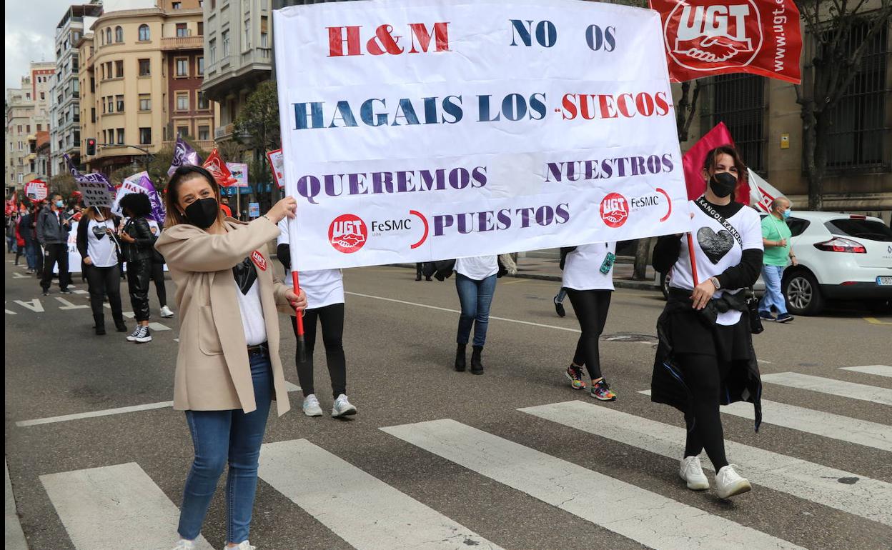 Las trabajadoras de H&M en la manifestación del 1 de mayo. 