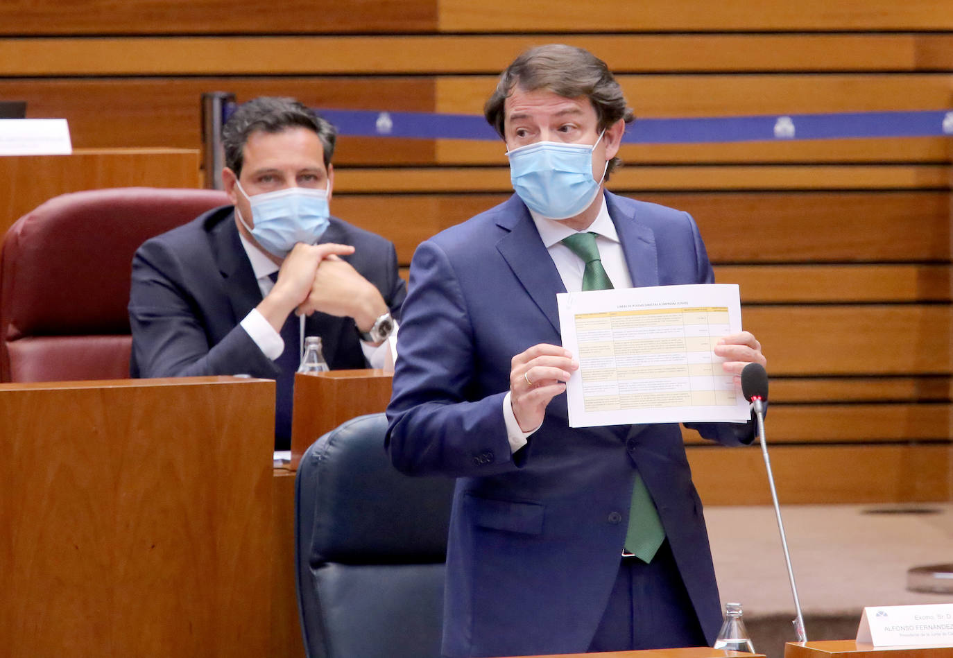 El presidente de la Junta, Alfonso Fernández Mañueco, junto al vicepresidente Francisco Igea en el pleno de las Cortes de Castilla y León