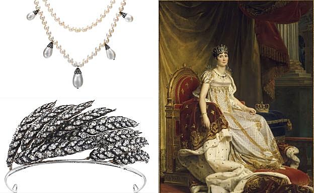 Pendientes de Nitot y juego de joyas. A la derecha, la emperatriz Josefina.