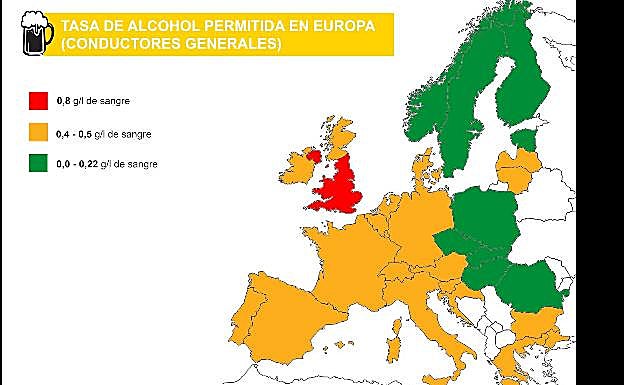Mapa de la tasa de alcohol permitida en Europa