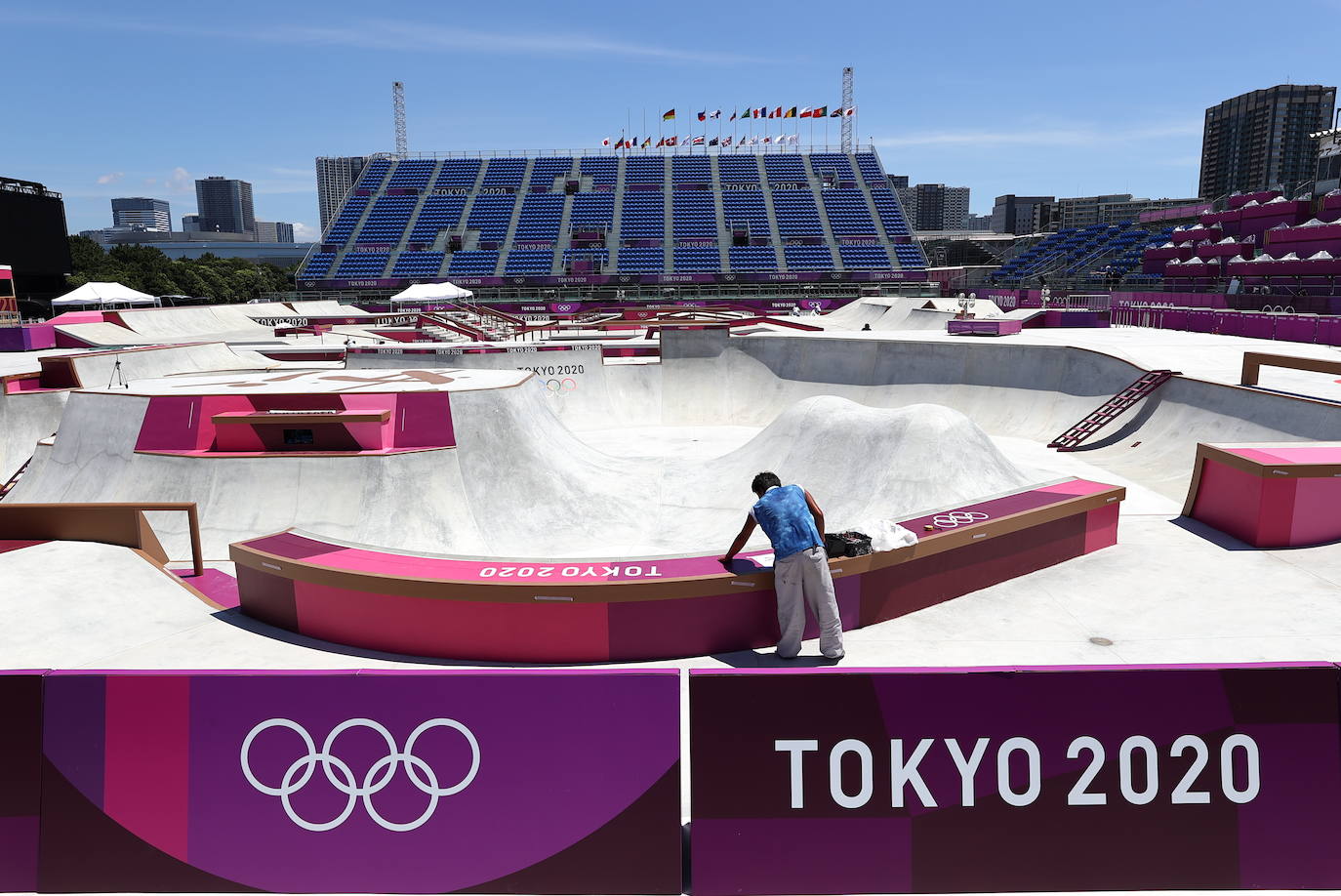 Parque Deportivo Urbano de Ariake preparado para acoger las pruebas olímpicas de skate en Tokio.