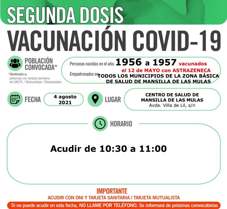 Indicaciones de la vacunación de Mansilla de las Mulas.