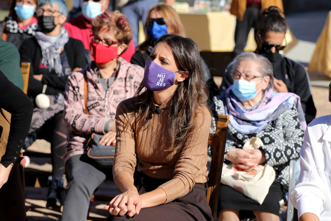 La ministra de Igualdad, Irene Montero, asiste al acto por el Día Internacional de las Mujeres Rurales en el municipio de San Pelayo (Valladolid).
