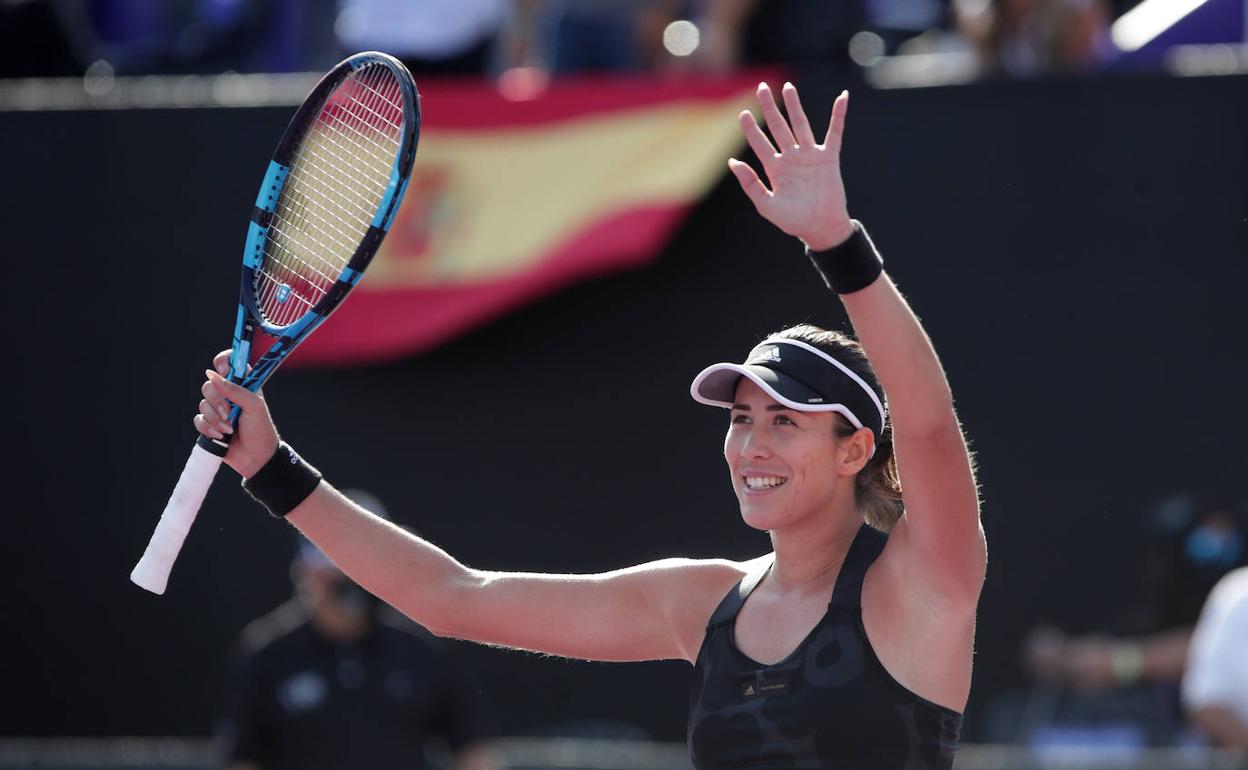 Garbiñe Muguruza, celebra su victoria en las Finales WTA. 