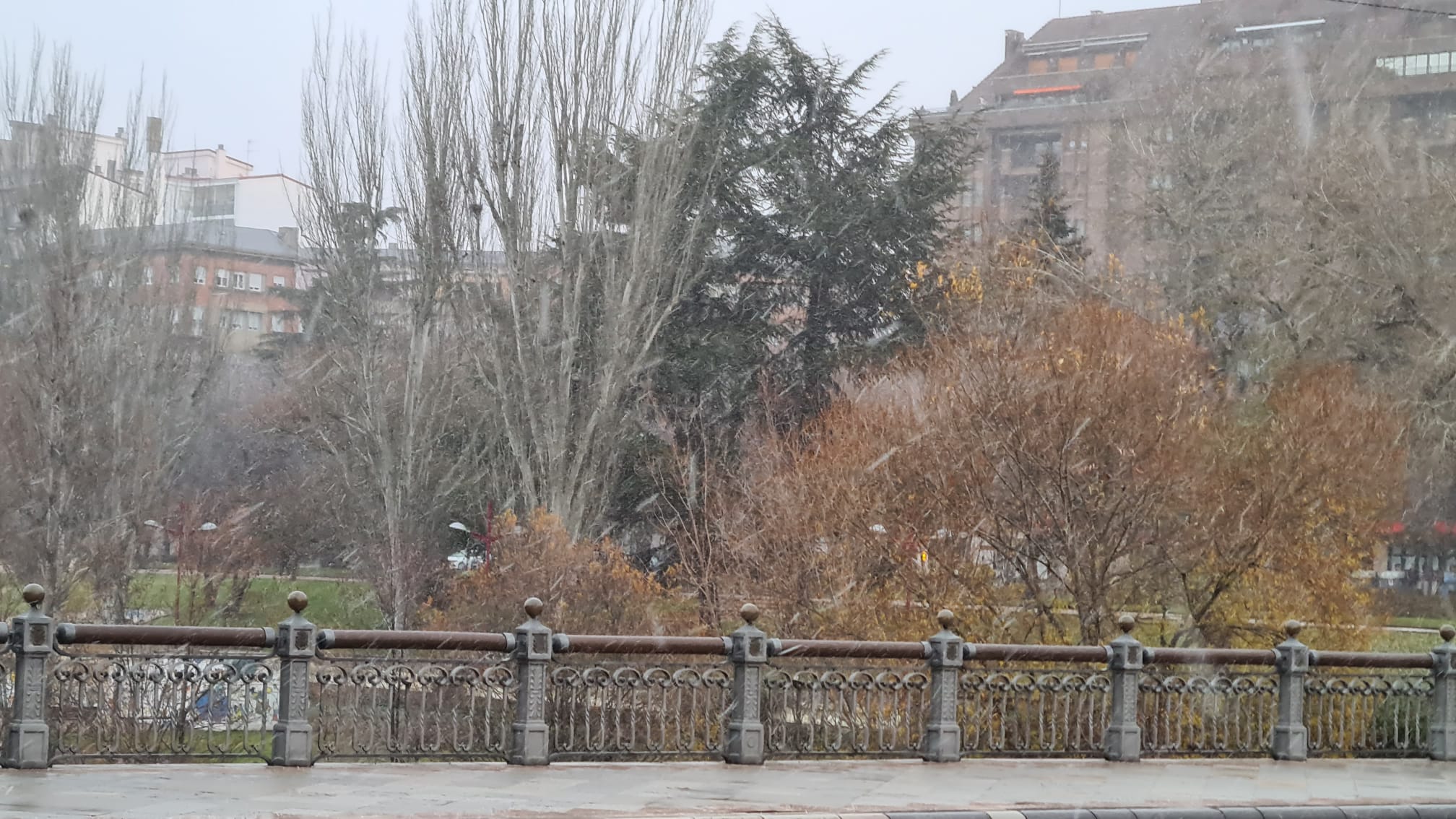 Una ligera nevada sacude la mañana donde el suelo mojado impide que permanezca.