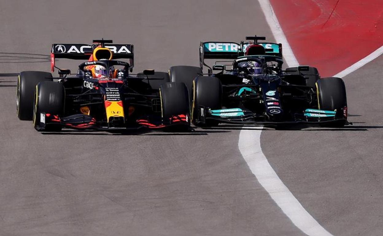 Max Verstappen y Lewis Hamilton, codo a codo en el Gran Premio de Las Américas. 