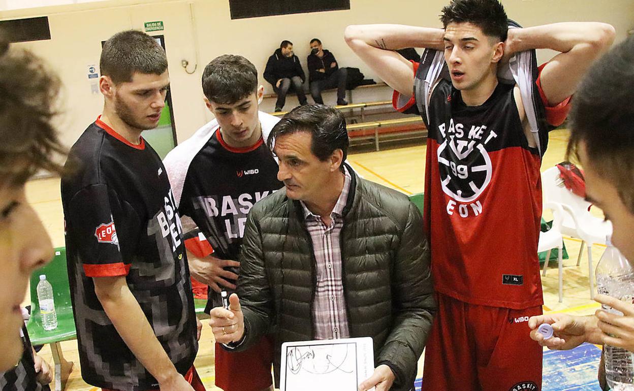 Luis Castillo, técnico de Basket León, en un tiempo muerto.