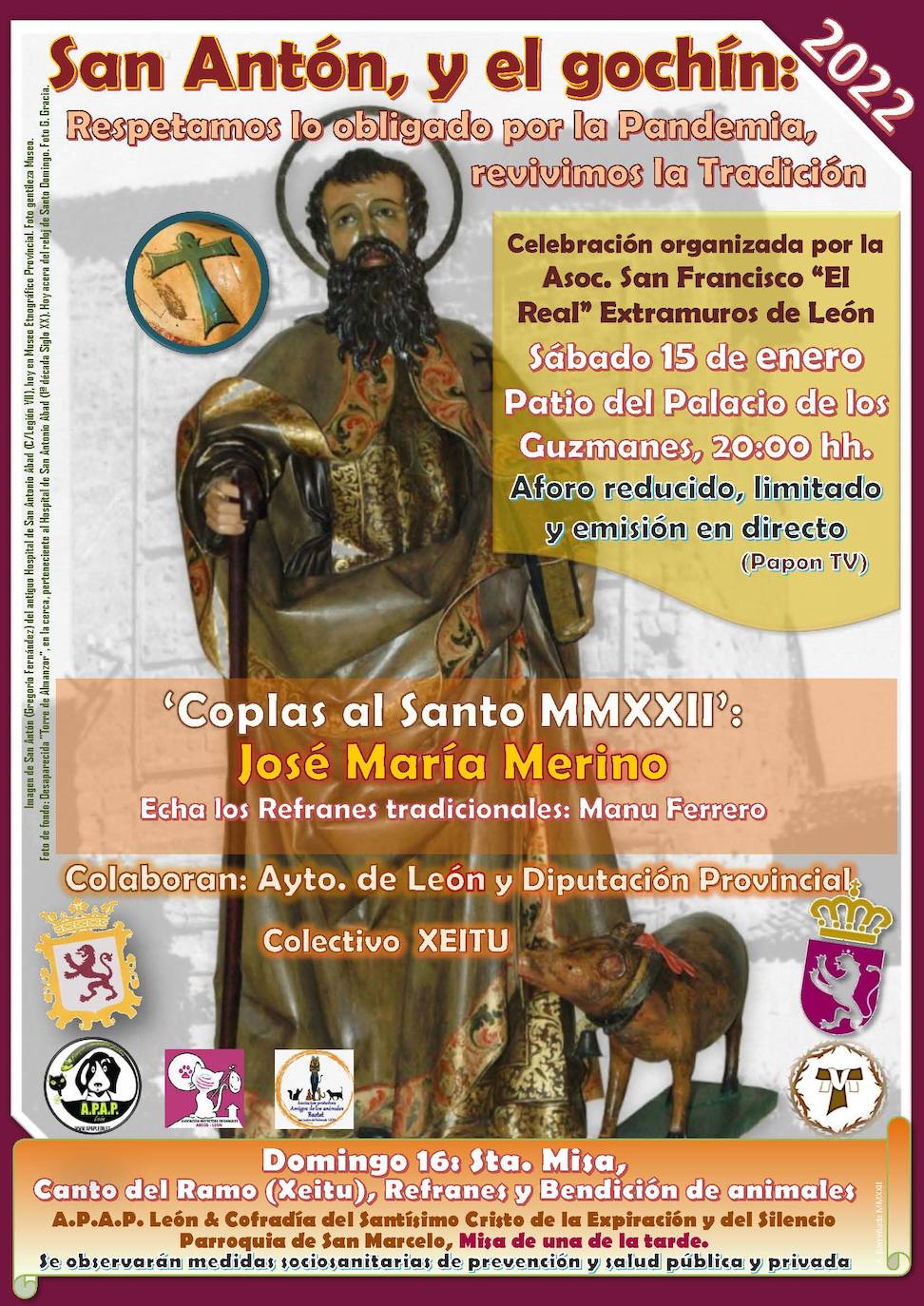 El cartel anunciador con los actos de la festividad de San Antón. 