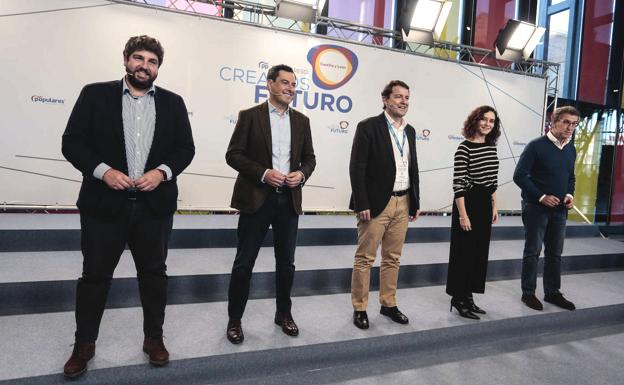 Celebración de la mesa 'Los Gobiernos del PP. Pensando en las personas', en la que participan los presidentes de Murcia, Felipe López Miras; Galicia, Alberto Núñez Feijoó; Castilla y León, Alfonso Fernández Mañueco; Andalucía, Juan Manuel Moreno Bonilla y Madrid, Isabel Díaz Ayuso 