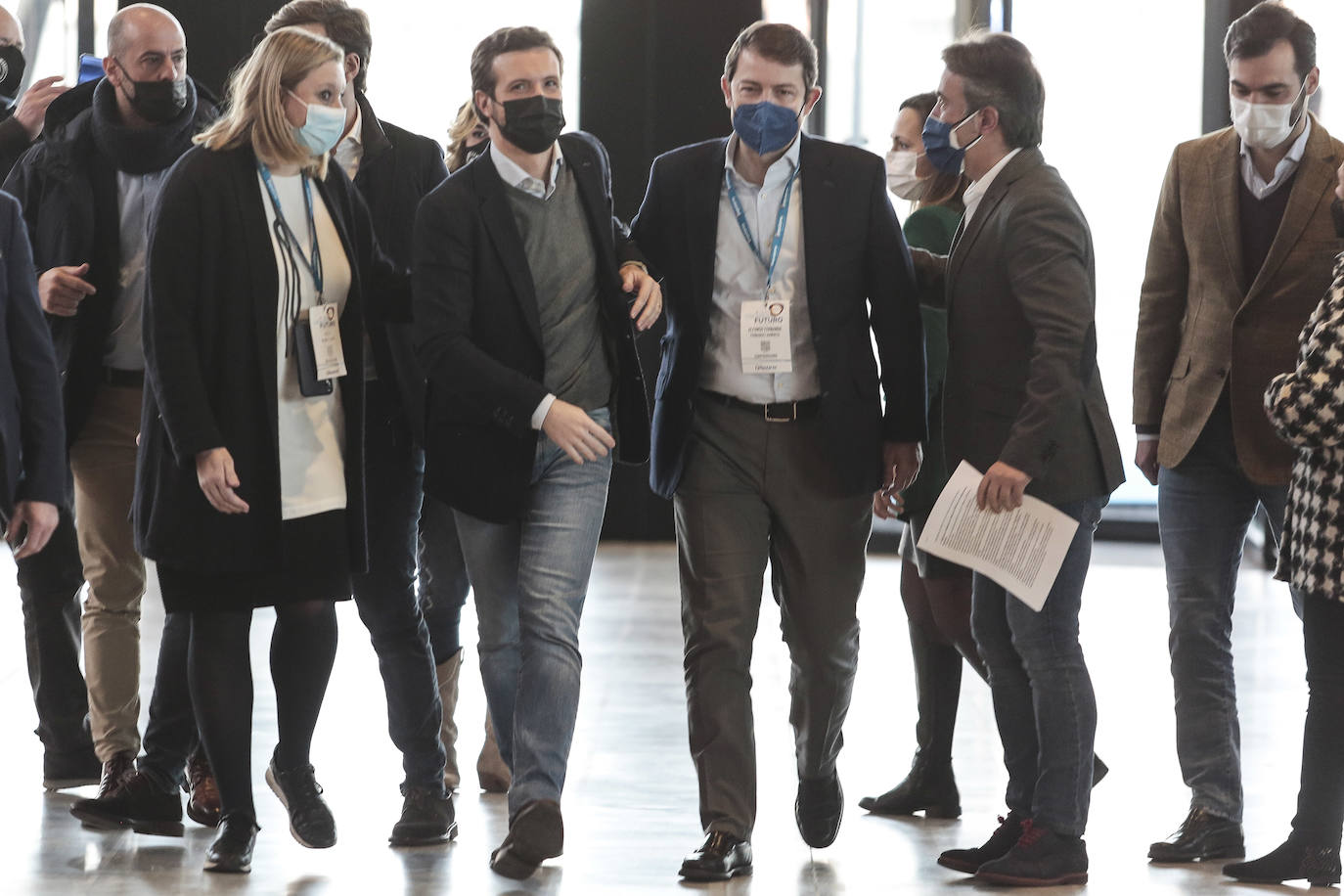 El presidente del PP, Pablo Casado asiste al XIV Congreso del partido de Castilla y León. Junto a él, el presidente autonómico, Alfonso Fernández Mañueco.