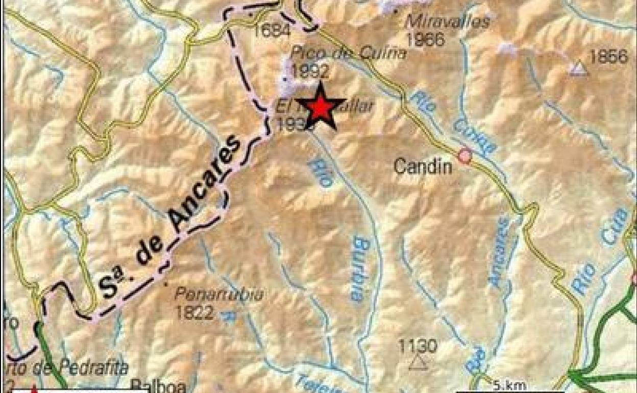 Plano del terremoto en Candín.