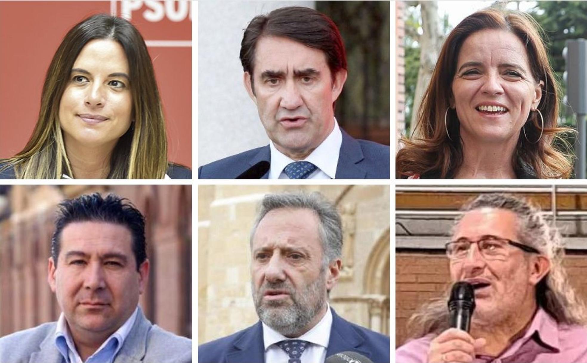 Nuria Rubio (PSOE), Juan Carlos Suárez Quiñones (PP), Ana Carlota Amigo (Cs), Luis Mariano Santos (UPL), Carlos Pollán (Vox) y Sixto Martínez (Unidas Podemos), candidatos a las Cortes de Castilla y León el próximo 13-F.