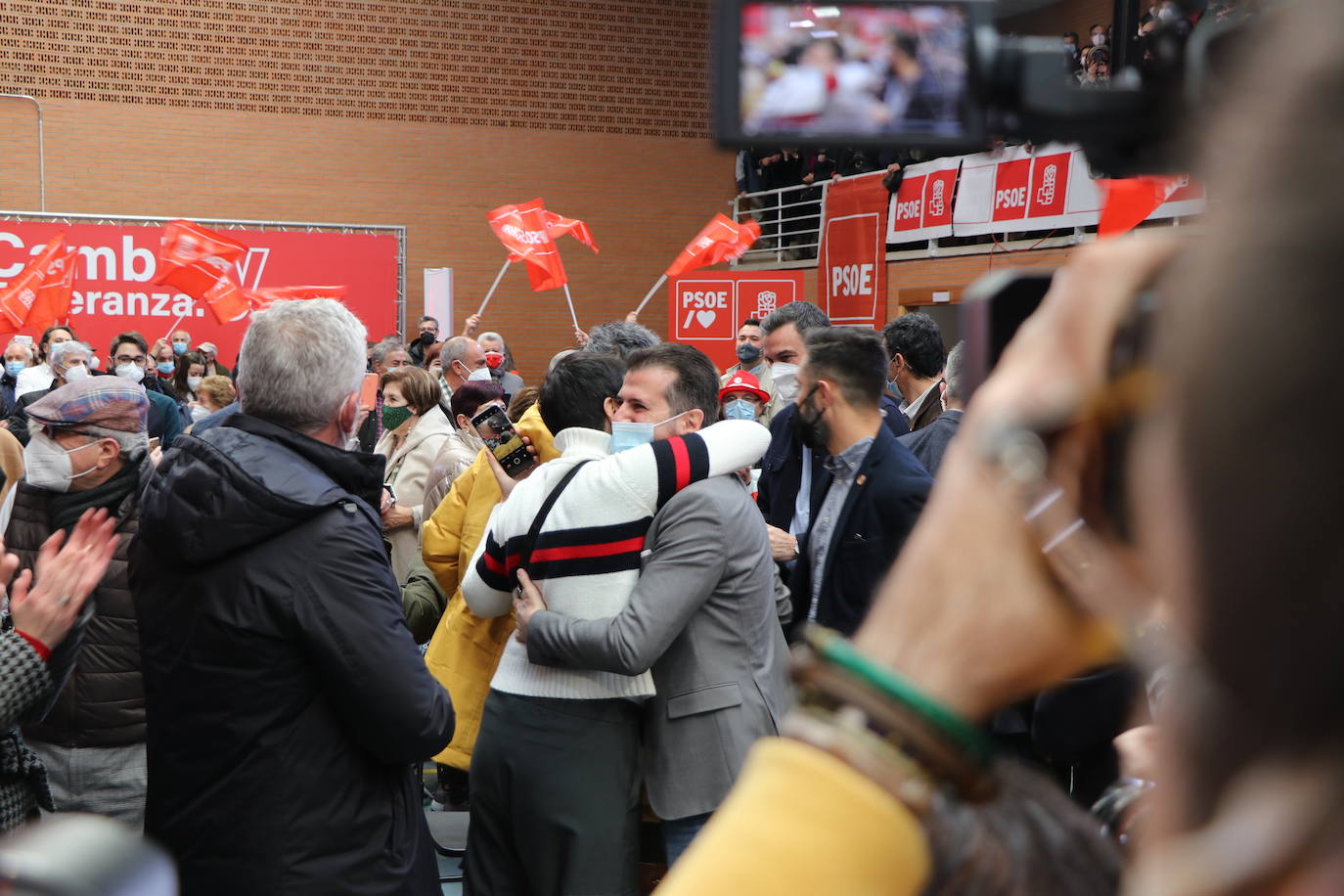 Acto electoral en León del candidato del PSOE a la Presidencia de la Junta, Luis Tudanca; el expresidente José Luis Rodríguez Zapatero y del presidente y secretario general del PSOE, Pedro Sánchez.