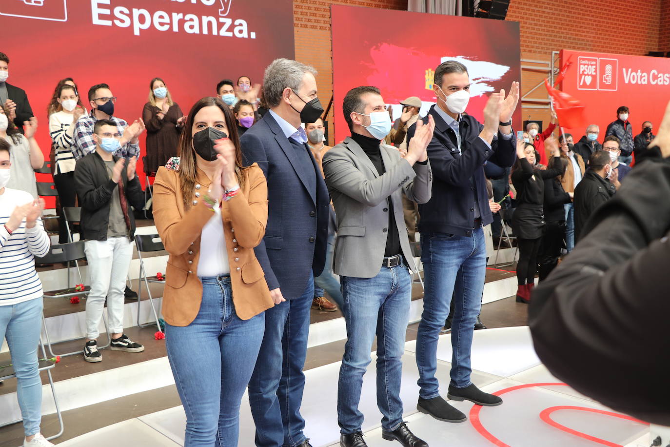 Acto electoral en León del candidato del PSOE a la Presidencia de la Junta, Luis Tudanca; el expresidente José Luis Rodríguez Zapatero y del presidente y secretario general del PSOE, Pedro Sánchez.