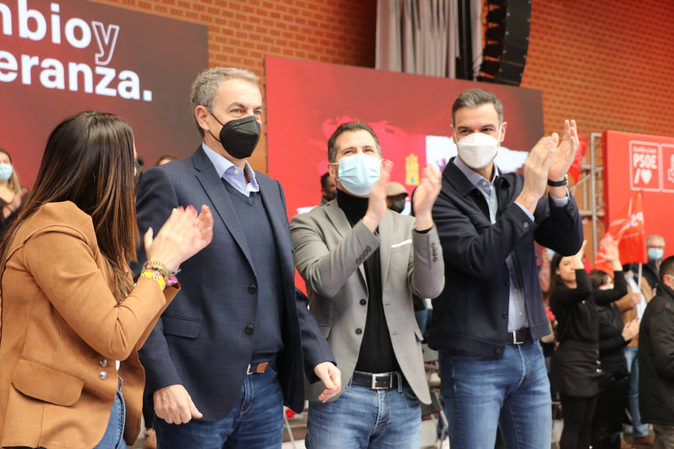 Acto electoral en León del candidato del PSOE a la Presidencia de la Junta, Luis Tudanca; el expresidente José Luis Rodríguez Zapatero y del presidente y secretario general del PSOE, Pedro Sánchez.