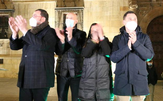 Adrián Barbón, José Antonio Diez, Nuria Rubio y Javier Alfonso Cedón en el cierre de campaña del PSOE de León.