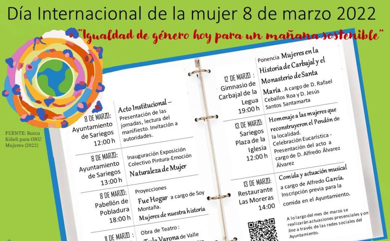 Programa semanal de los actos de Sariegos por el día Internacional de la Mujer. 