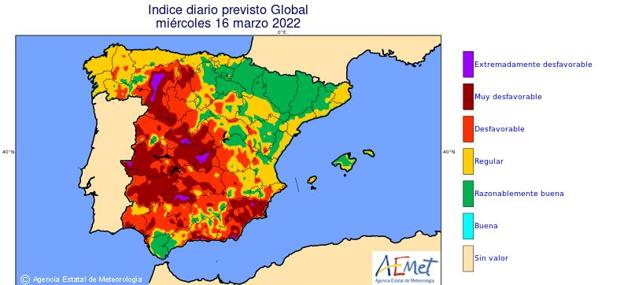 Mapa de la situación prevista para este miércoles. 