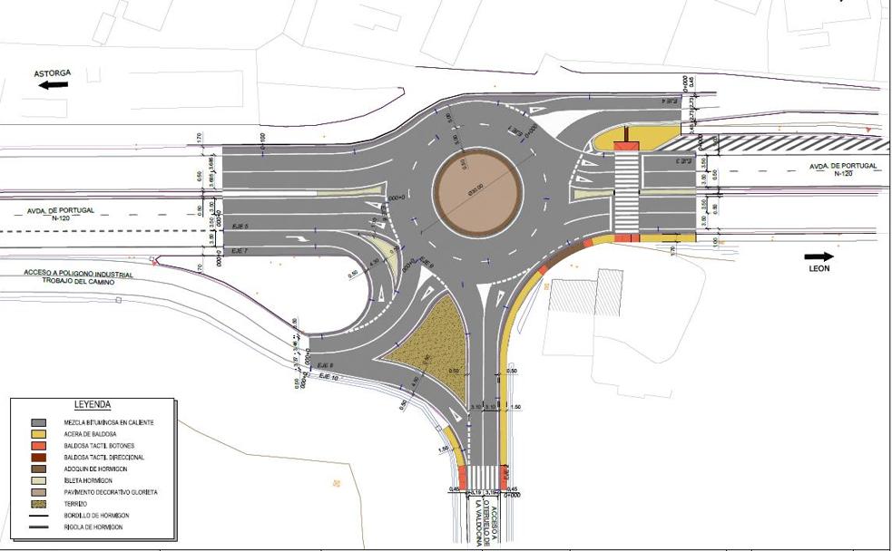 Proyecto de planta de la nueva glorieta que dará acceso a la rotonda de Oteruelo de la Valdoncina, pedanía de León.