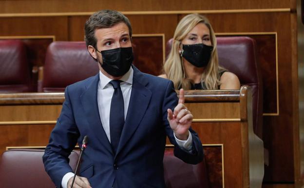 Pablo Casado, en su escaño del Congreso. 