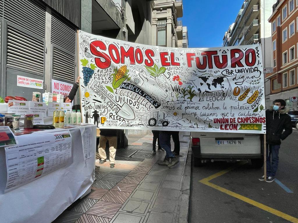 Lote de productos expuestos por UCCL a las puertas de un supermercado en León capital.