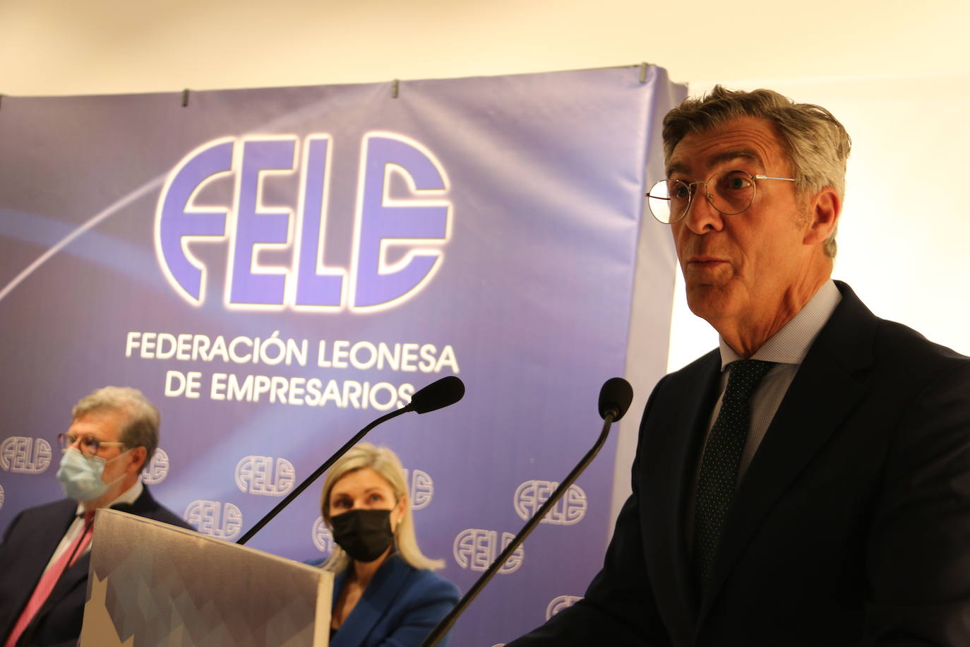 El presidente de la Confederación Española de la Pequeña y Mediana Empresa, Cepyme, Gerardo Cuerva, clausura la Asamblea General de la Federación Leonesa de Empresarios, Fele.