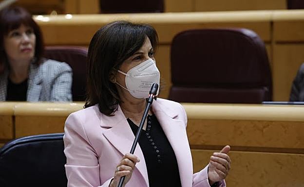 La ministra de Defensa, Margarita Robles, durante su intervención en la sesión de control del Senado 