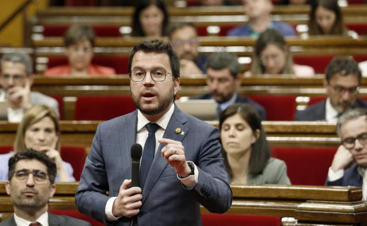 Pere Aragonès, en el pleno del Parlament de Cataluña este miércoles. 