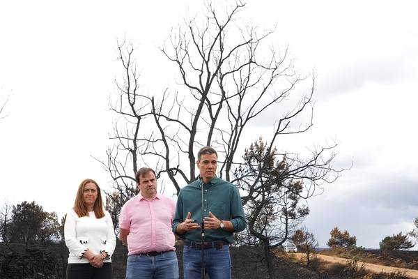 El presidente del Gobierno, Pedro Sánchez, en la zona afectada por el incendio. 