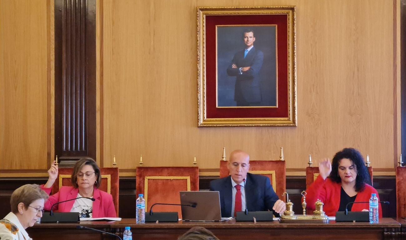 Celebración del pleno del Ayuntamiento de León en los salones de San Marcelo. El equipo de gobierno ha dado el visto bueno a numerosas iniciativas, entre ellas la concesión de la medalla de oro de la ciudad a Policía Nacional y Protección Civil.