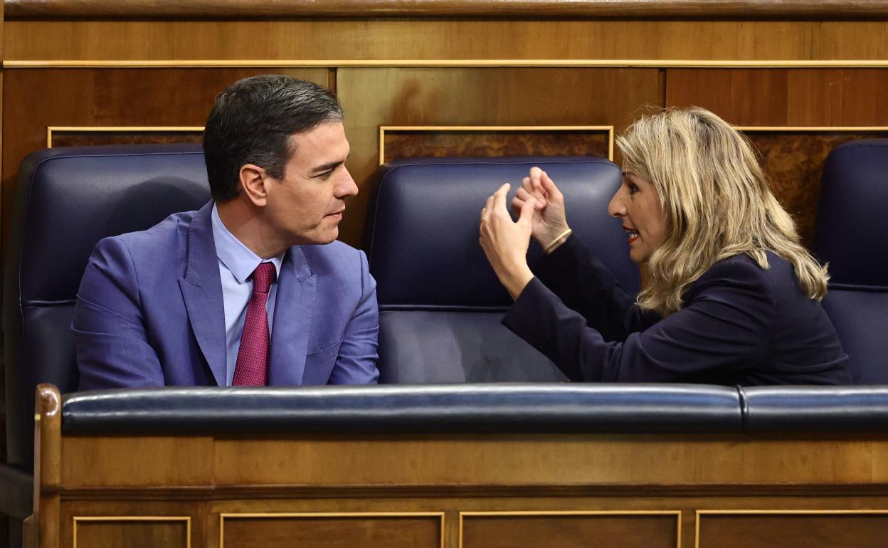 Pedro Sánchez y Yolanda Díaz, en el Congreso de los Diputados. 