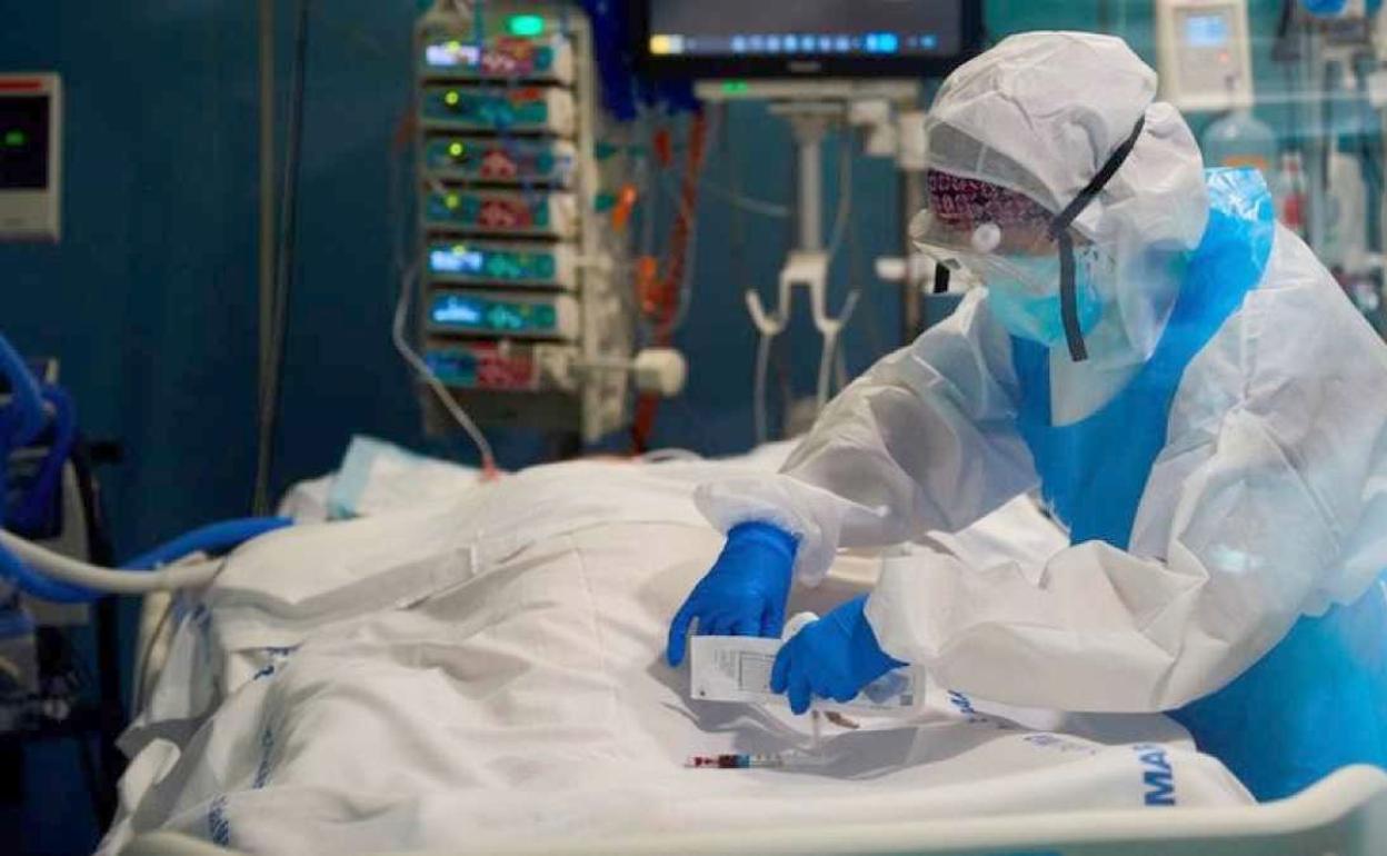 Imagen de un paciente covid en una unidad de críticos del Hospital de León. 