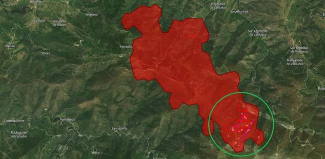 Evolución de los incendios de Puente de Domingo Flórez y Montes de Valdueza.