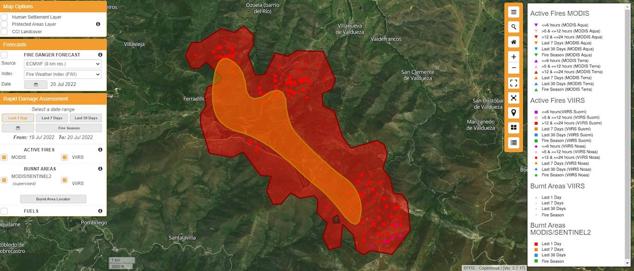 Evolución de los incendios de Puente de Domingo Flórez y Montes de Valdueza.