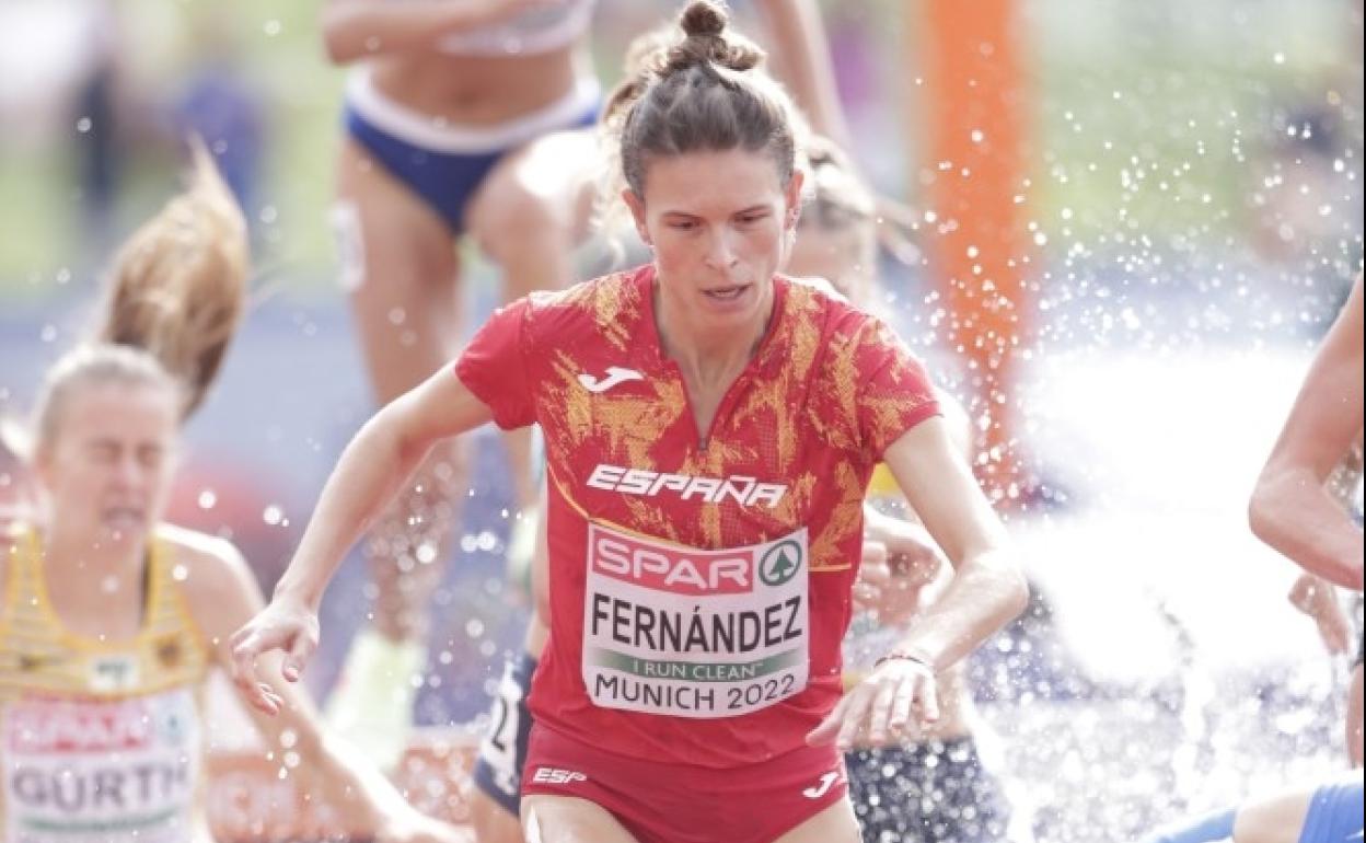 Un instante de la carrera en la que ha participado la atleta leonesa en Munich.