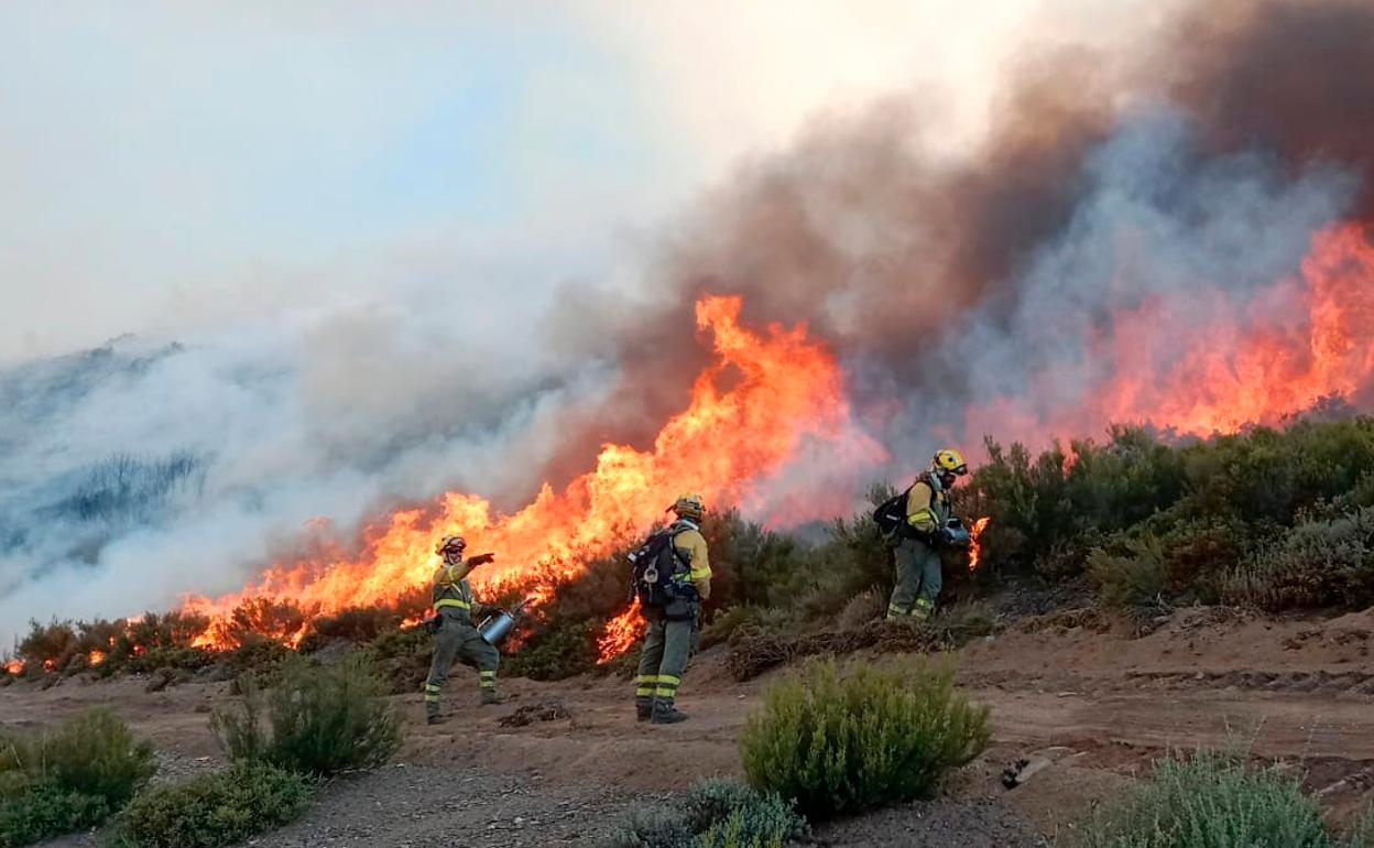 El incendio forestal originado hace este miércoles una semana en el campo de tiro del Teleno, en el término municipal de Luyego.