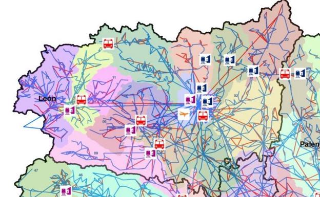 Mapa de estaciones intermodales en la provincia de León. 