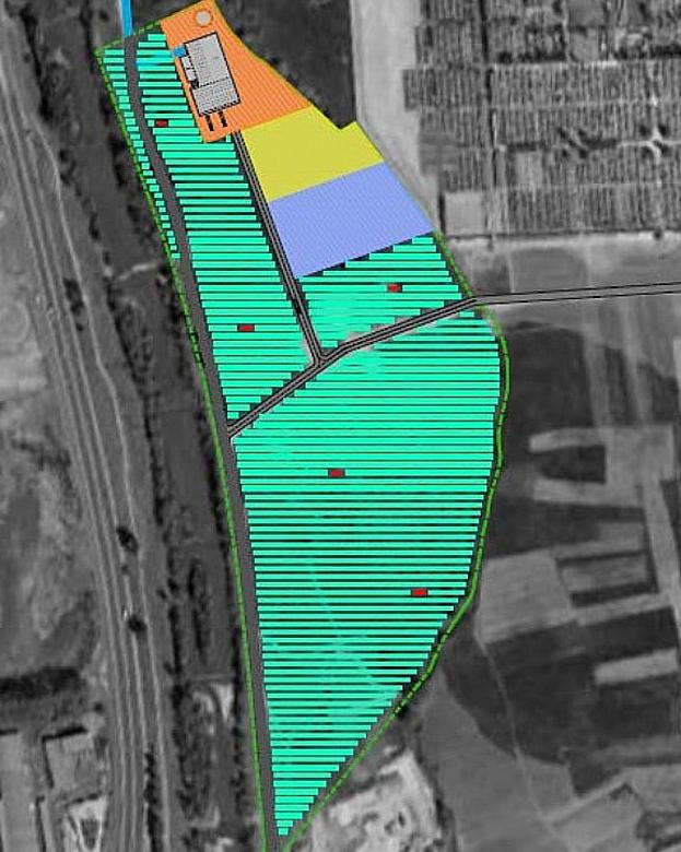 Imagen de la zona en la que ubicará la planta así como el área destinada a placas solares. 