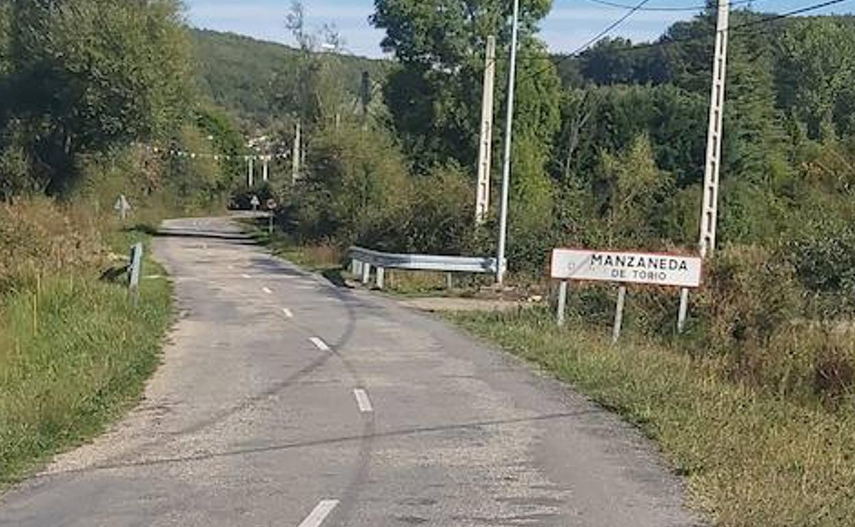 Acceso a la localidad de Manzaneda de Torío