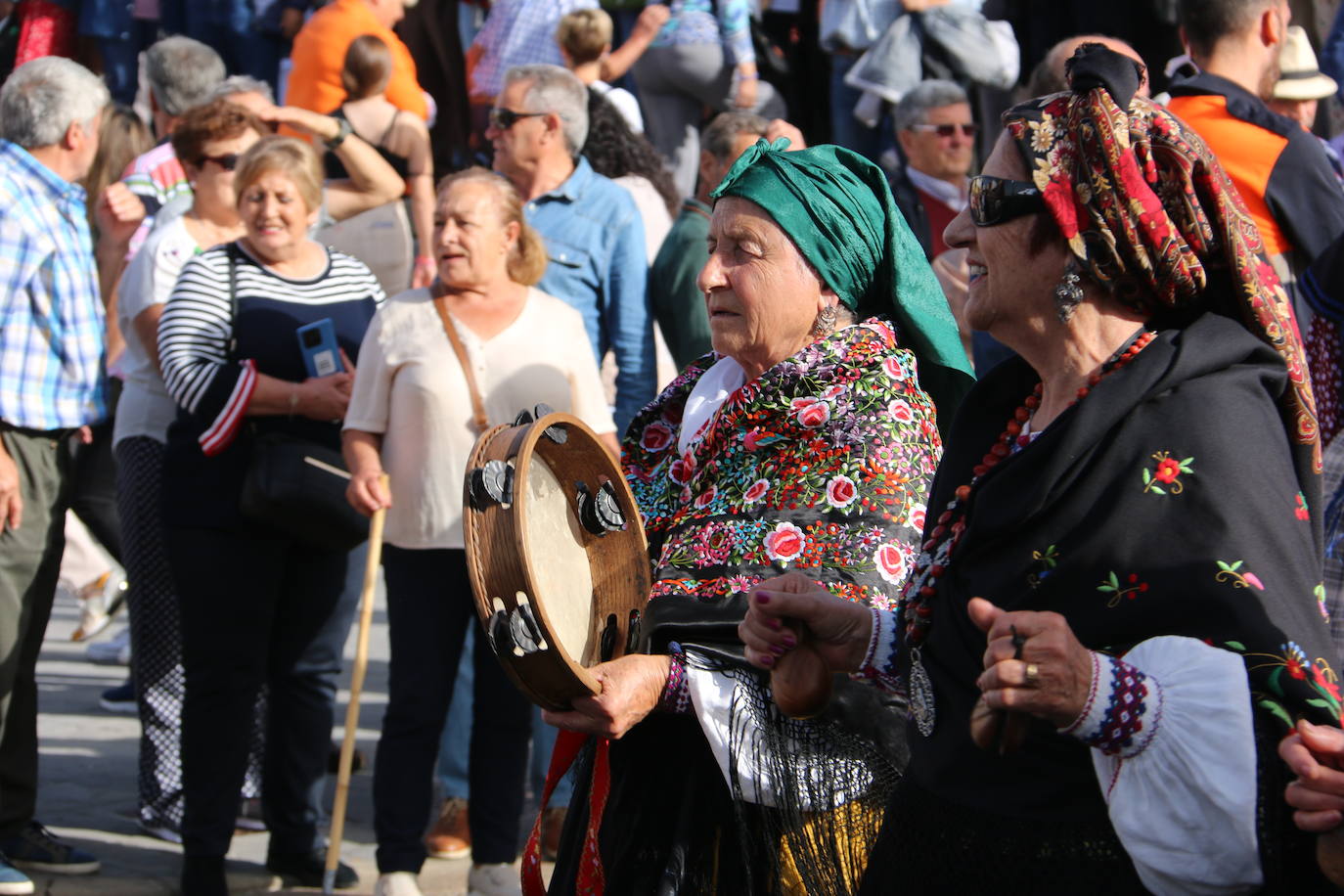 Desfile de pendones y carros engalanados en la romería de San Froilán. 