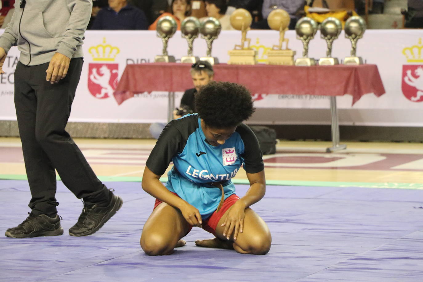 Corro de lucha leonesa en el Palacio de los Deporte.