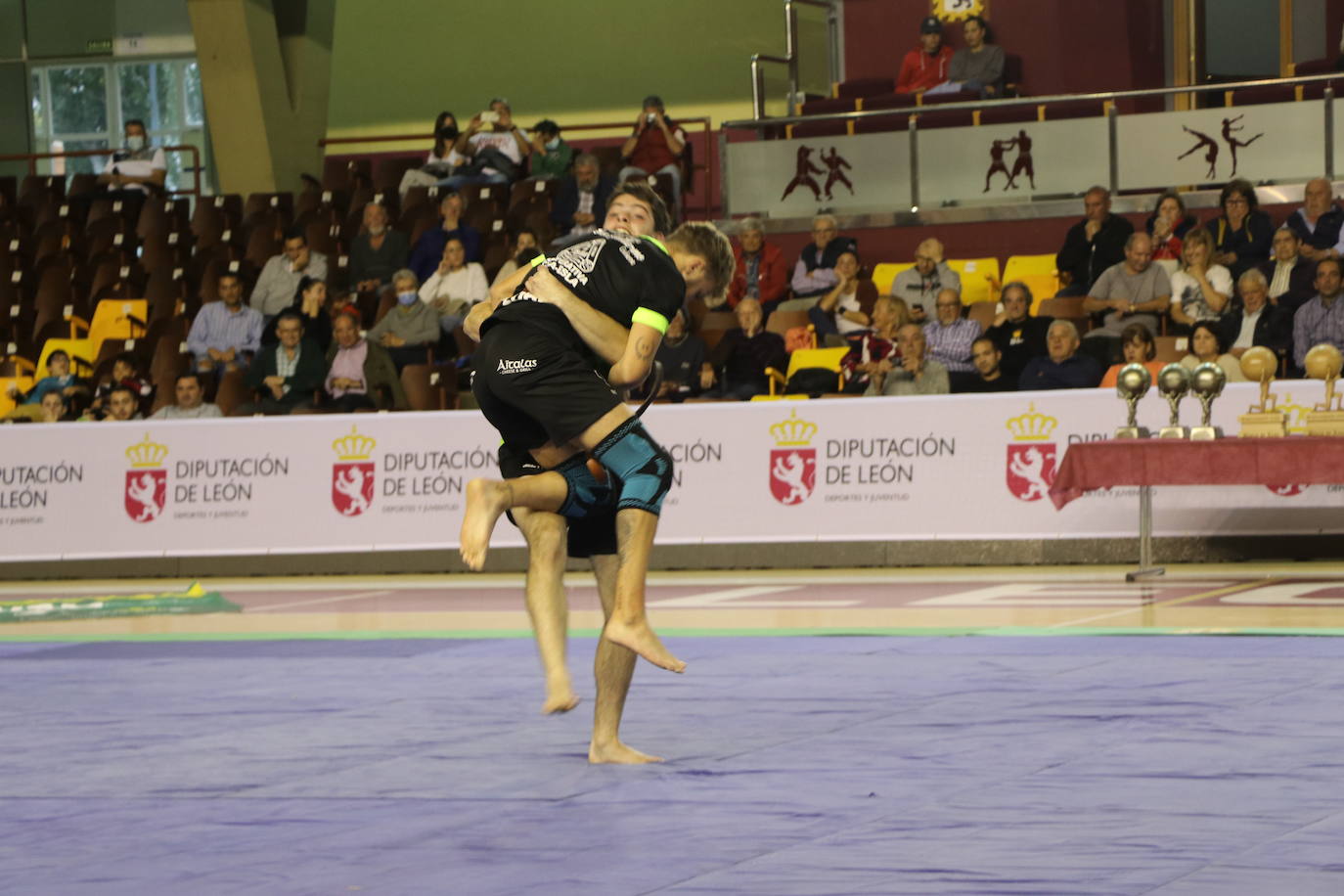 Corro de lucha leonesa en el Palacio de los Deporte.