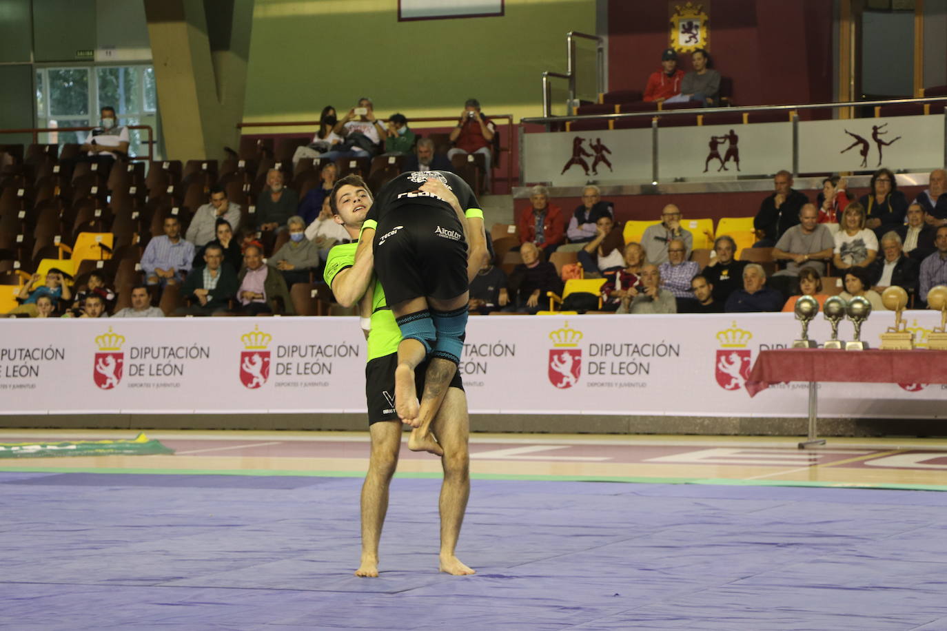 Corro de lucha leonesa en el Palacio de los Deporte.