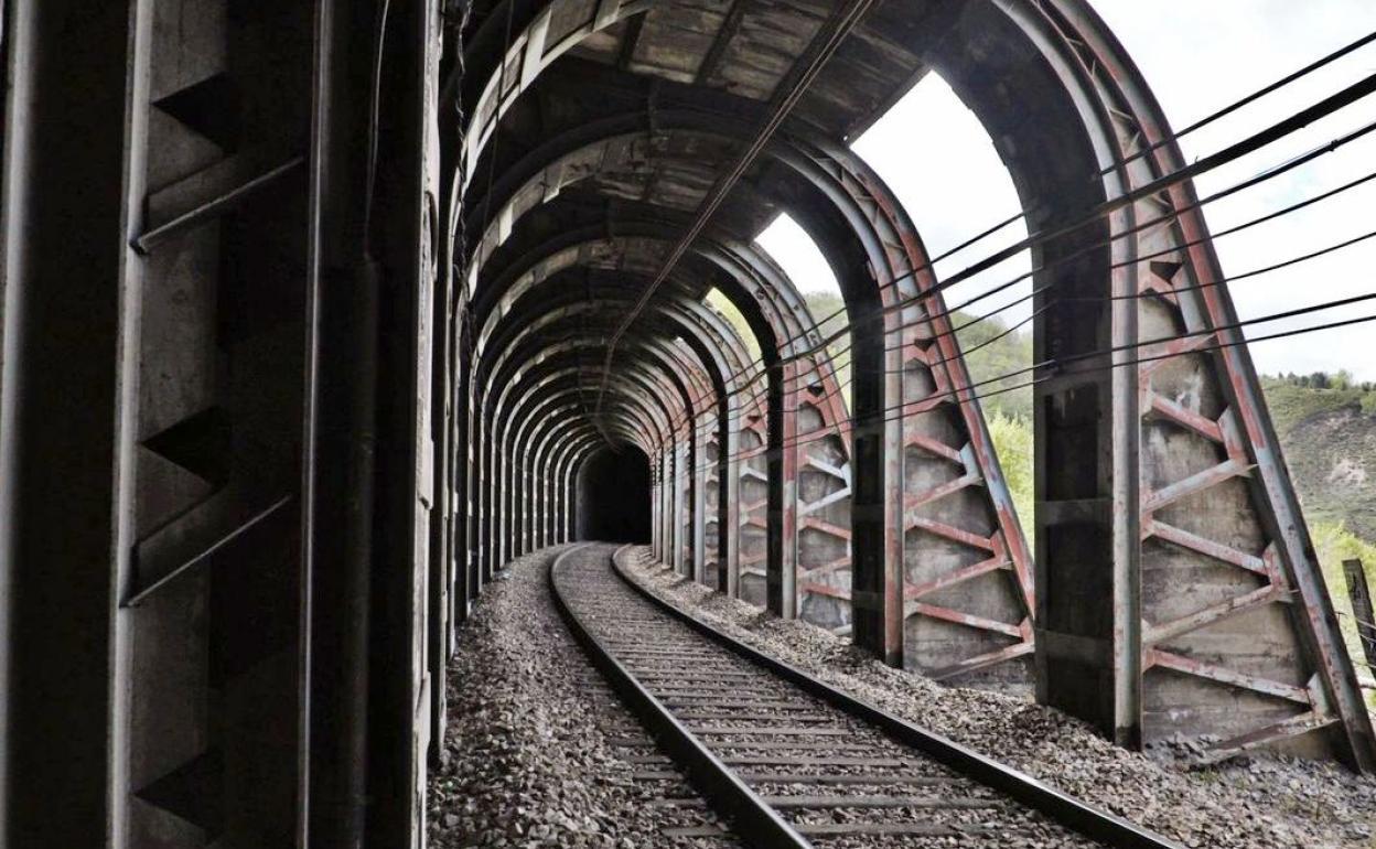 Imagen de un tren de mercancías. Su paso ha dañado la catenaria en la rampa de Pajares. 