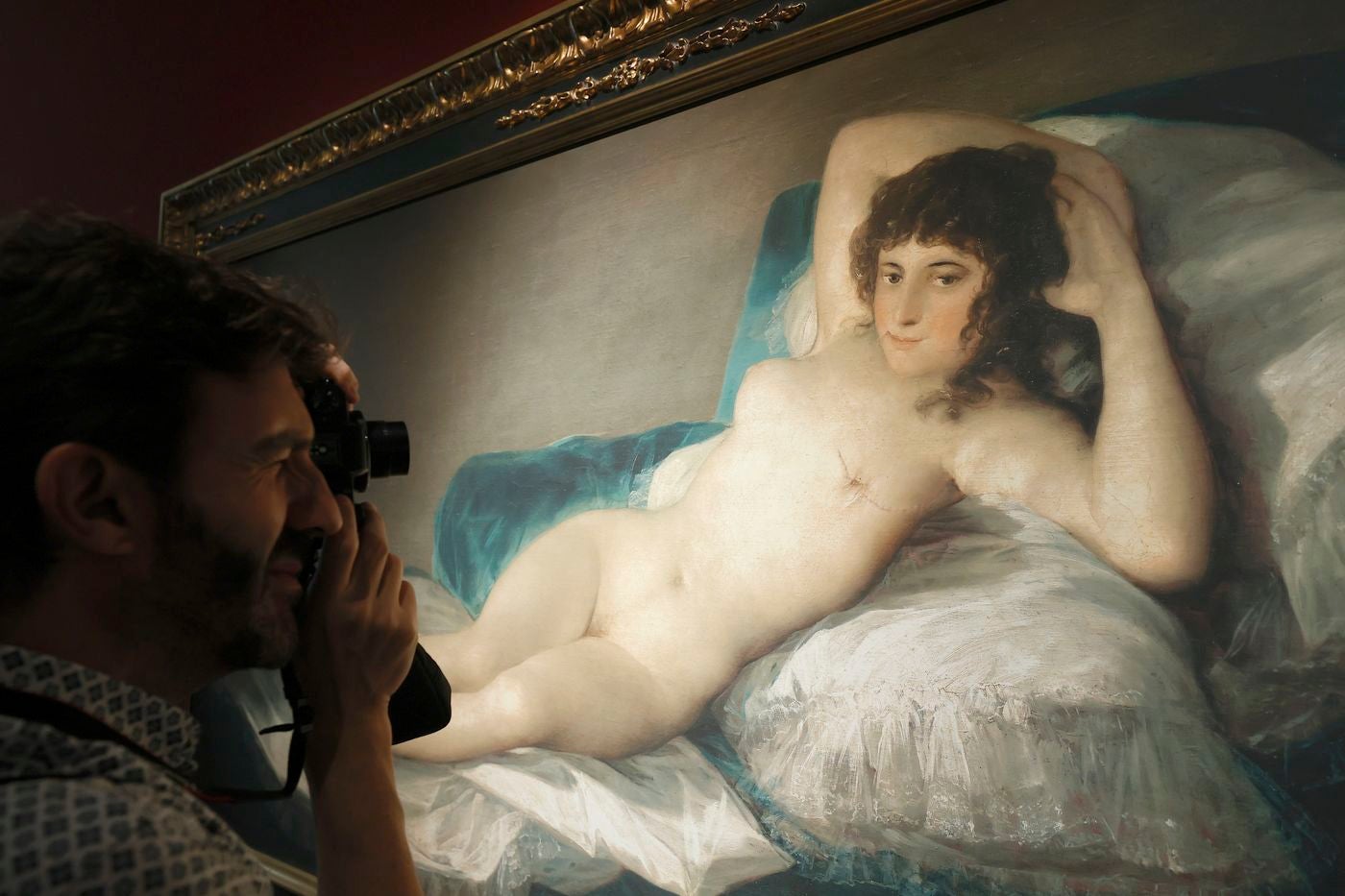 Réplica de «La maja desnuda» de Goya (entre otras obras), con pechos con mastectomías, que forma parte de la exposición que la Fundación Cultura en Vena organiza en el Museo Thyssen con motivo del Día Internacional lucha contra el cáncer de mama que se celebra este 19 de Octubre. 