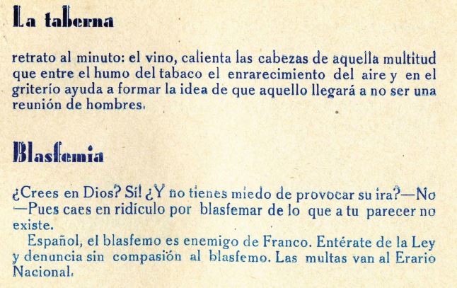 Entre los presos del campo de concentración de San Marcos se repartía un librillo de adoctrinamiento con el manual de 'buenas prácticas'. El libro contenía 'consejos' de obligado cumplimiento. «La masturbación es el suicidio lento y progresivo del individuo que la practica; poco a poco va abriendo su tumba y la de sus descendientes», se puede leer. 