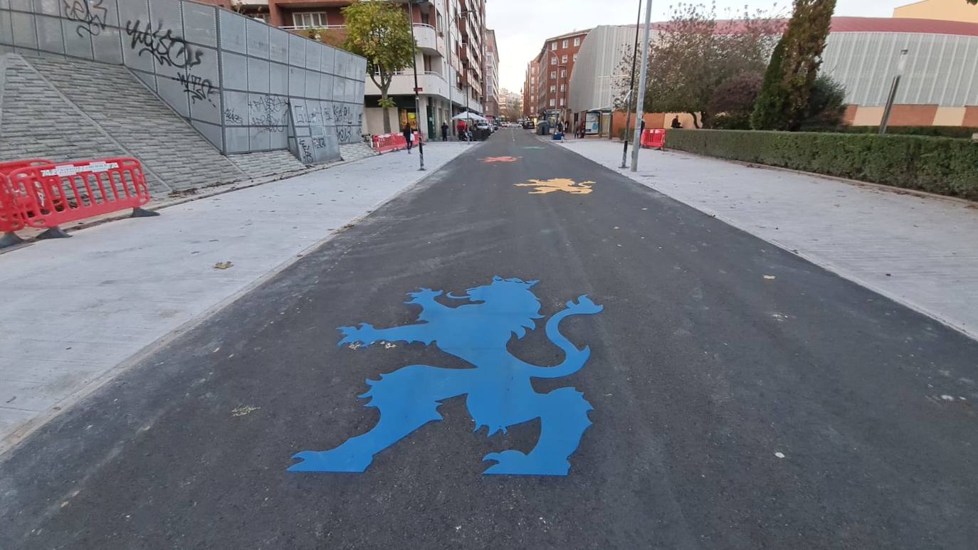 Leones pintados con colores en la calle Señor de Bembibre.