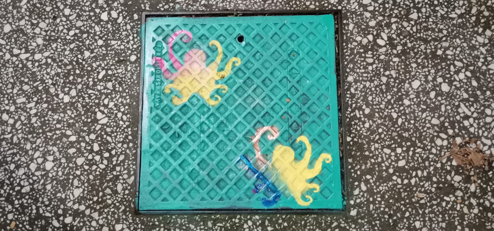 Una iniciativa de artes plásticas sirve para acometer la pintura de las alcantarillas de la ciudad | «Gran parte de lo que acaba en las alcantarillas, puede llegar hasta el mar, y contaminarlo», recuerdan los impulsores de la iniciativa. 